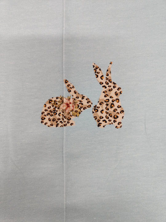 Leopard Bunny on Blue Cotton Jersey set of 3 Panels