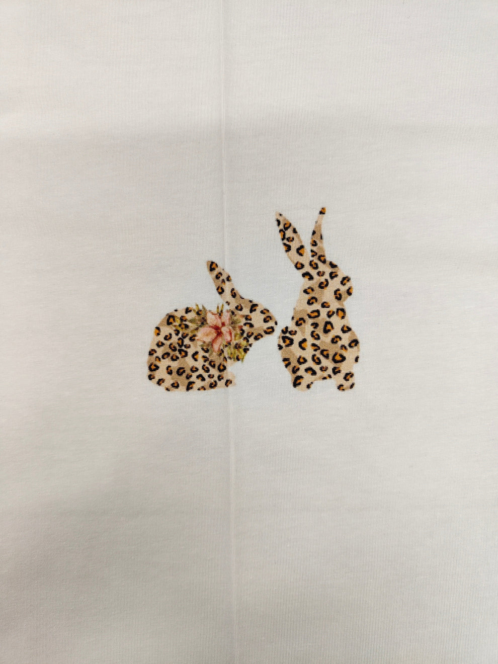 Leopard Bunny on White Cotton Jersey Set of 3 Panels