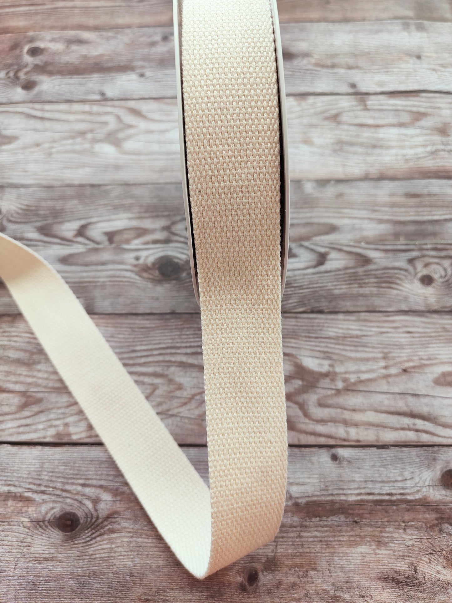 Ivory Cotton Basket Weave Webbing 30mm