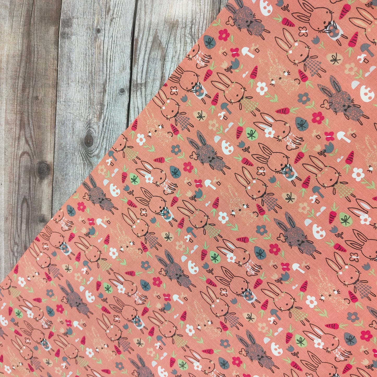 Hoppity Rabbit Coral Cotton Rich Polycotton