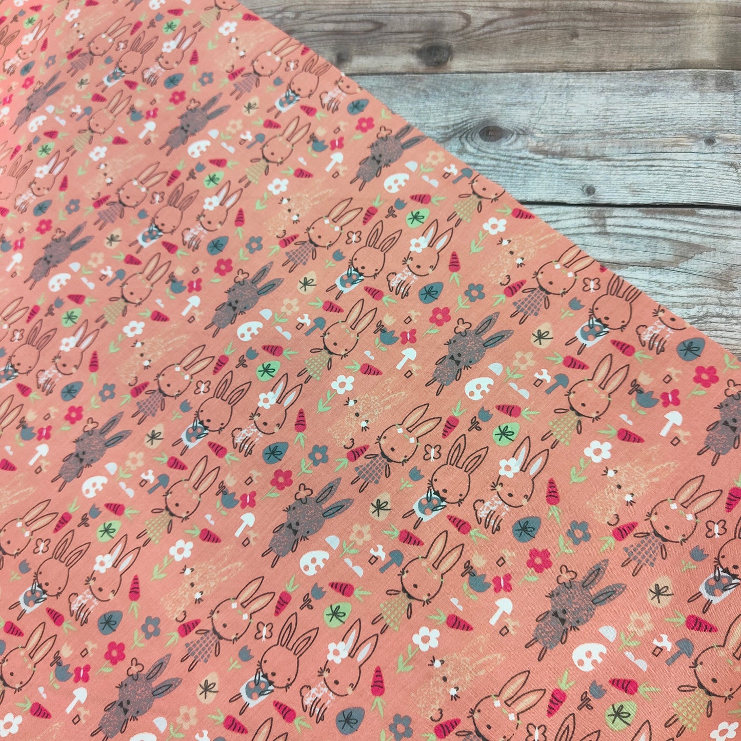 Hoppity Rabbit Coral Cotton Rich Polycotton