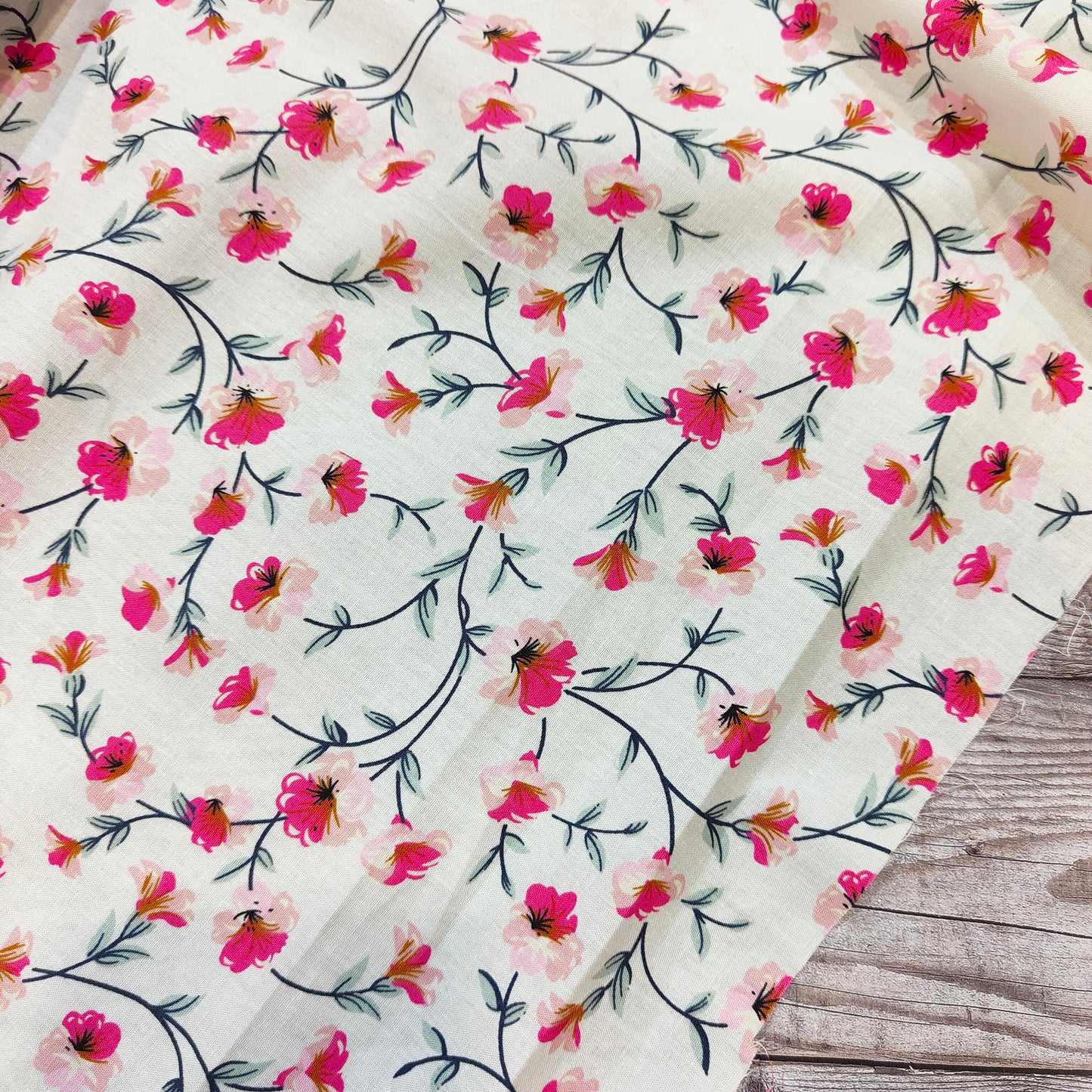 Pink Floral on Ivory Cotton