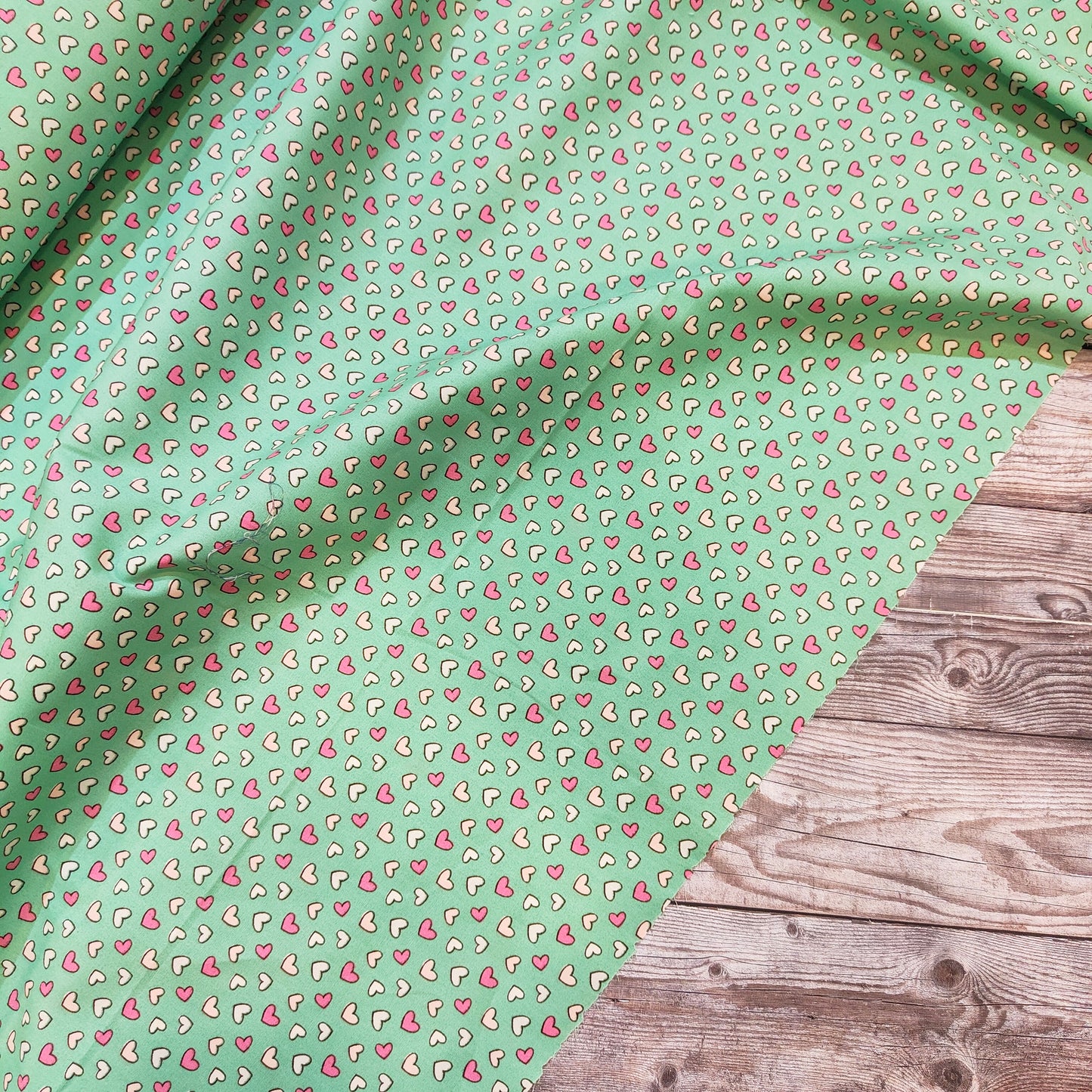 Hearts on Mint Cotton Poplin