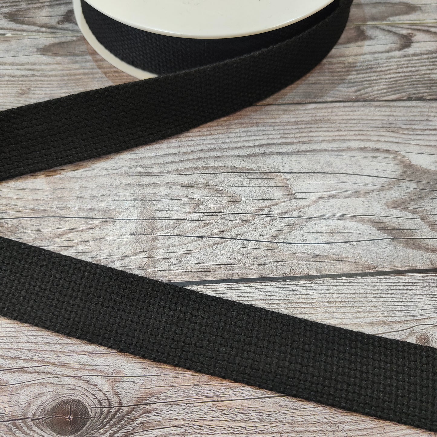 Black Cotton Basket Weave Webbing 25mm