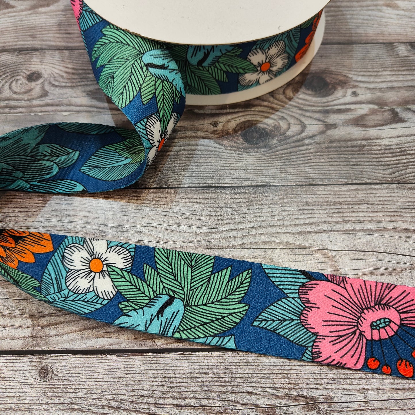 Blue Floral 38mm Webbing Strap