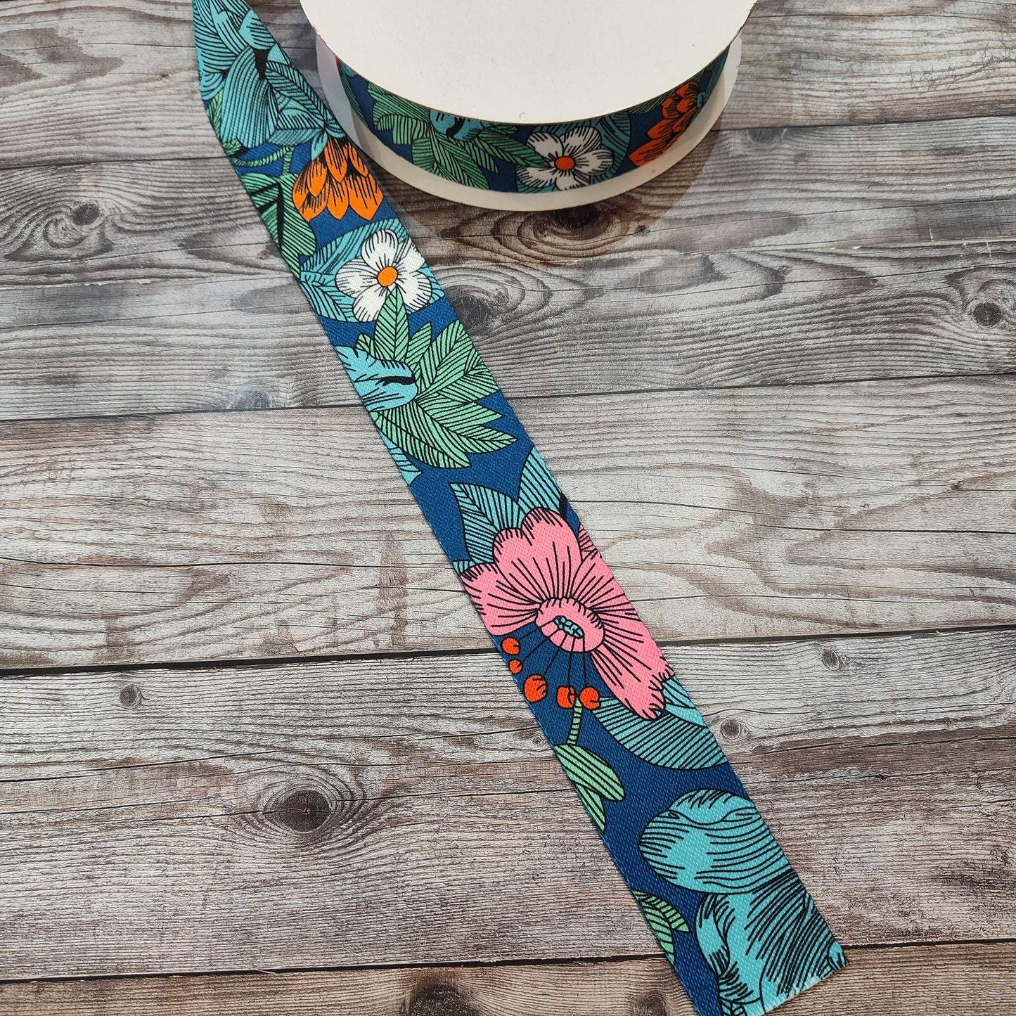 Blue Floral 38mm Webbing Strap