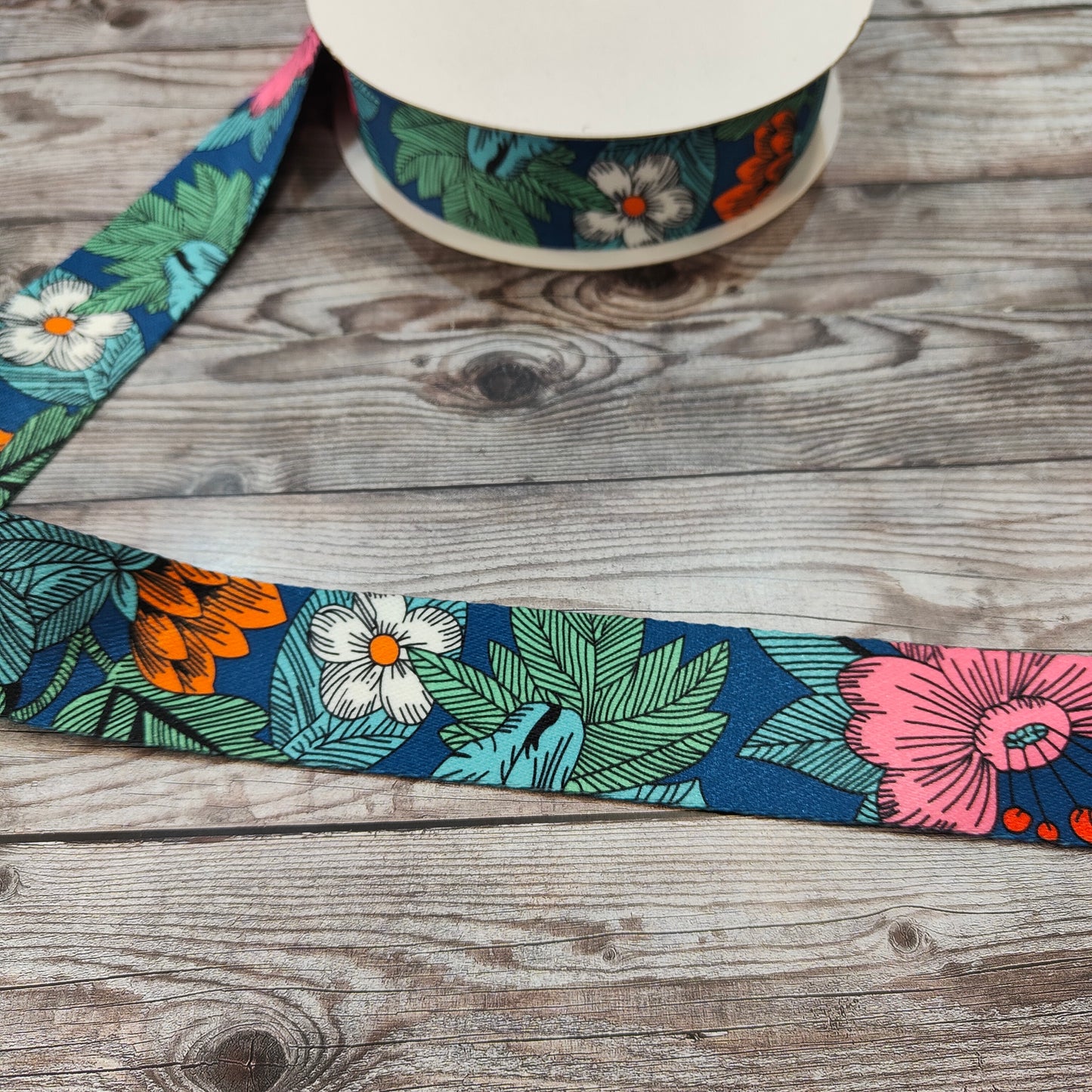 Blue Floral 38mm Webbing Strap