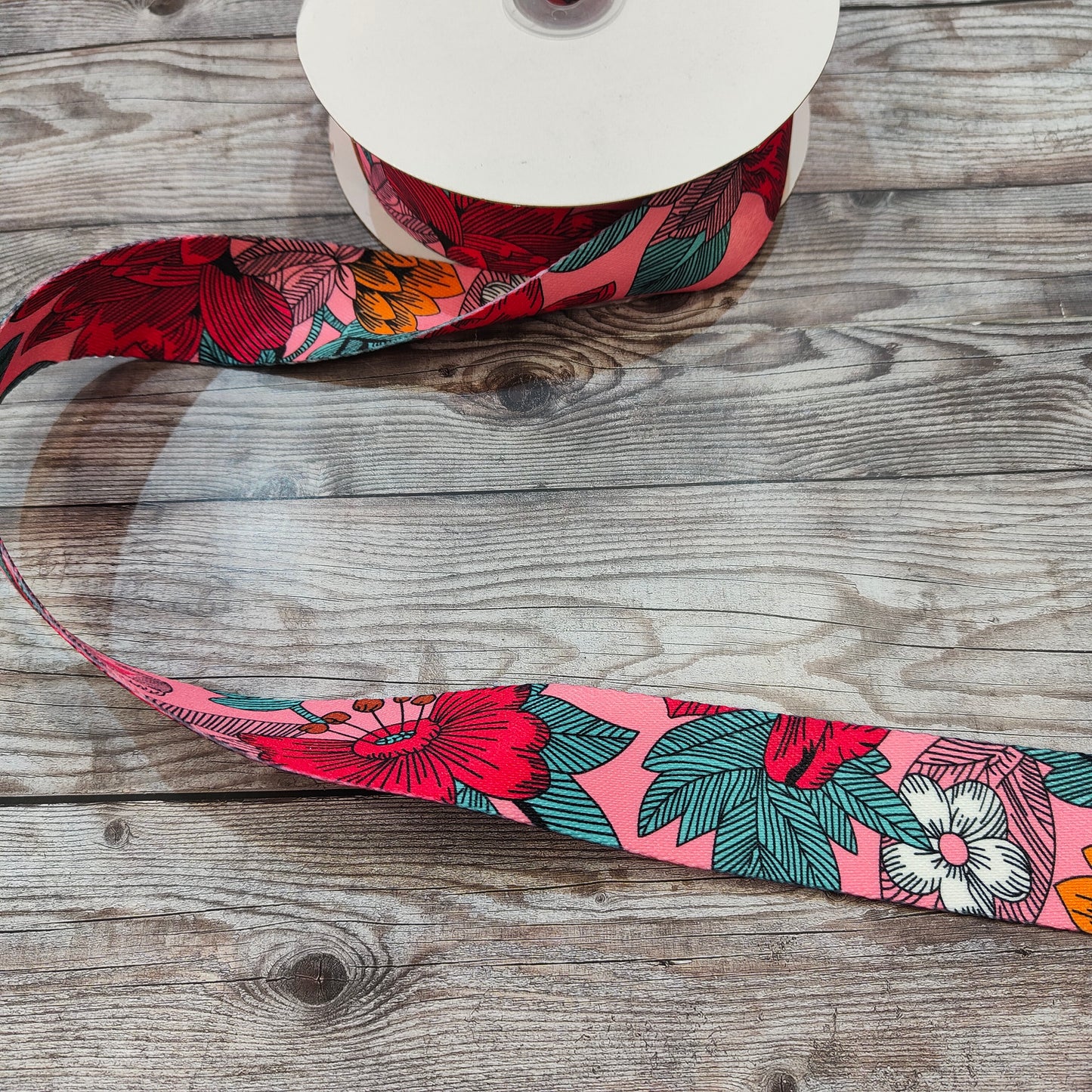 Pink Floral 38mm Webbing Strap