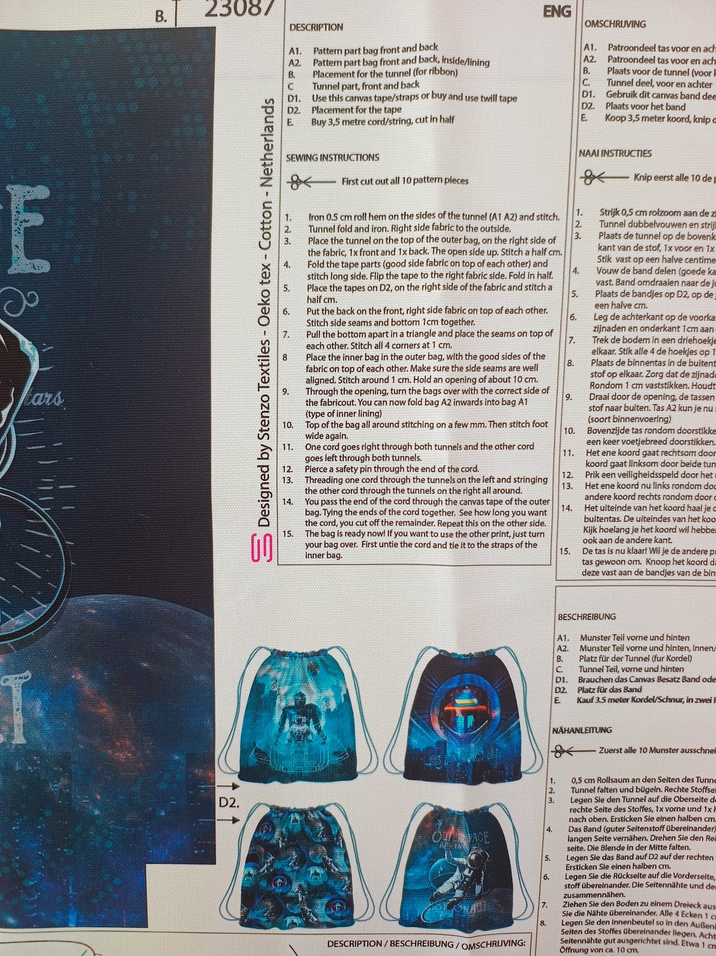 Space Cotton Canvas Childs Backpack Panel