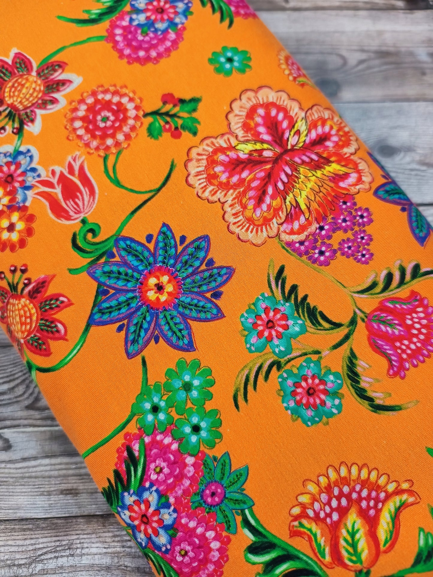 Orange Bright Floral Cotton Jersey