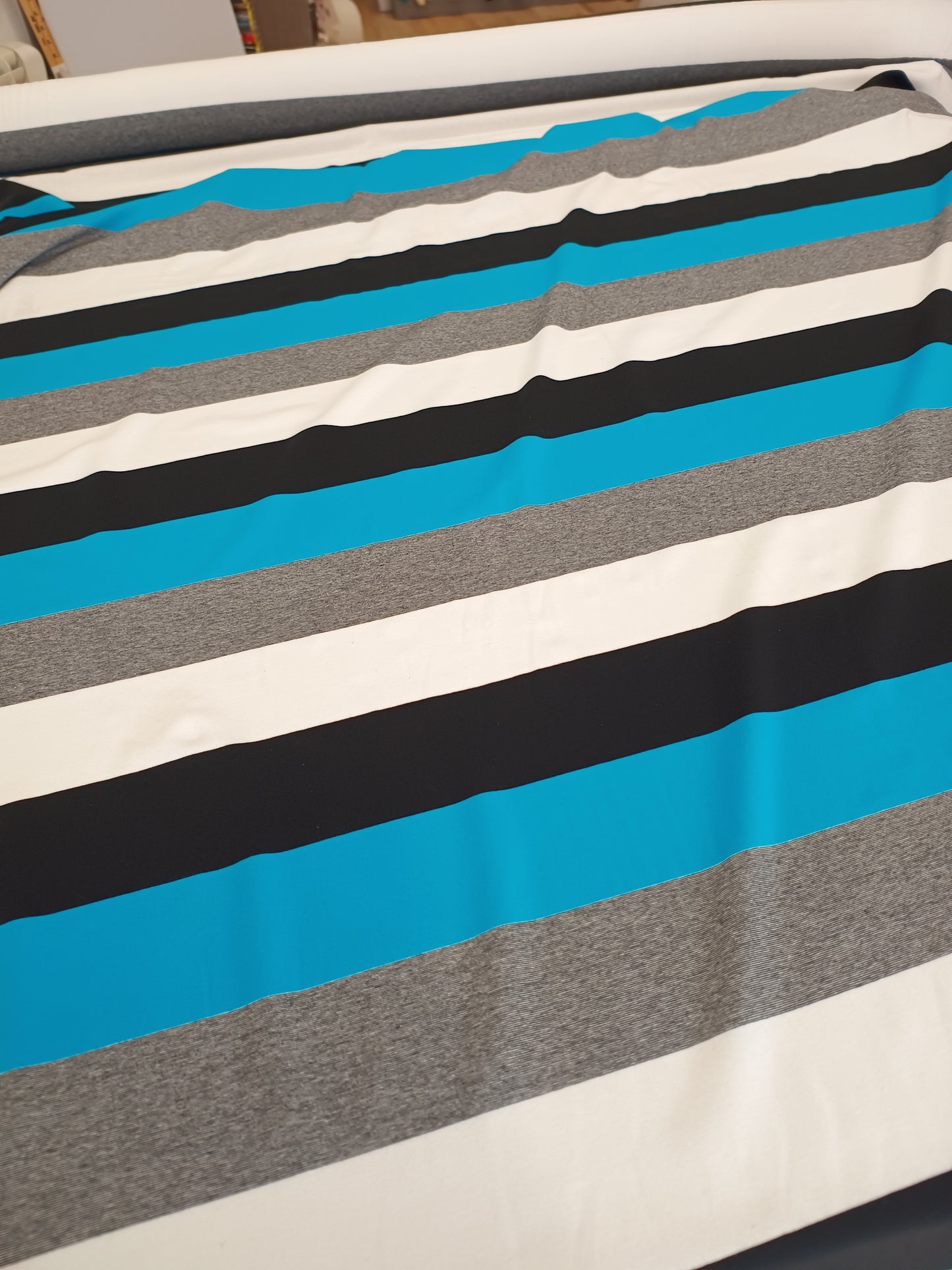 Aqua Melange stripe Cotton Jersey