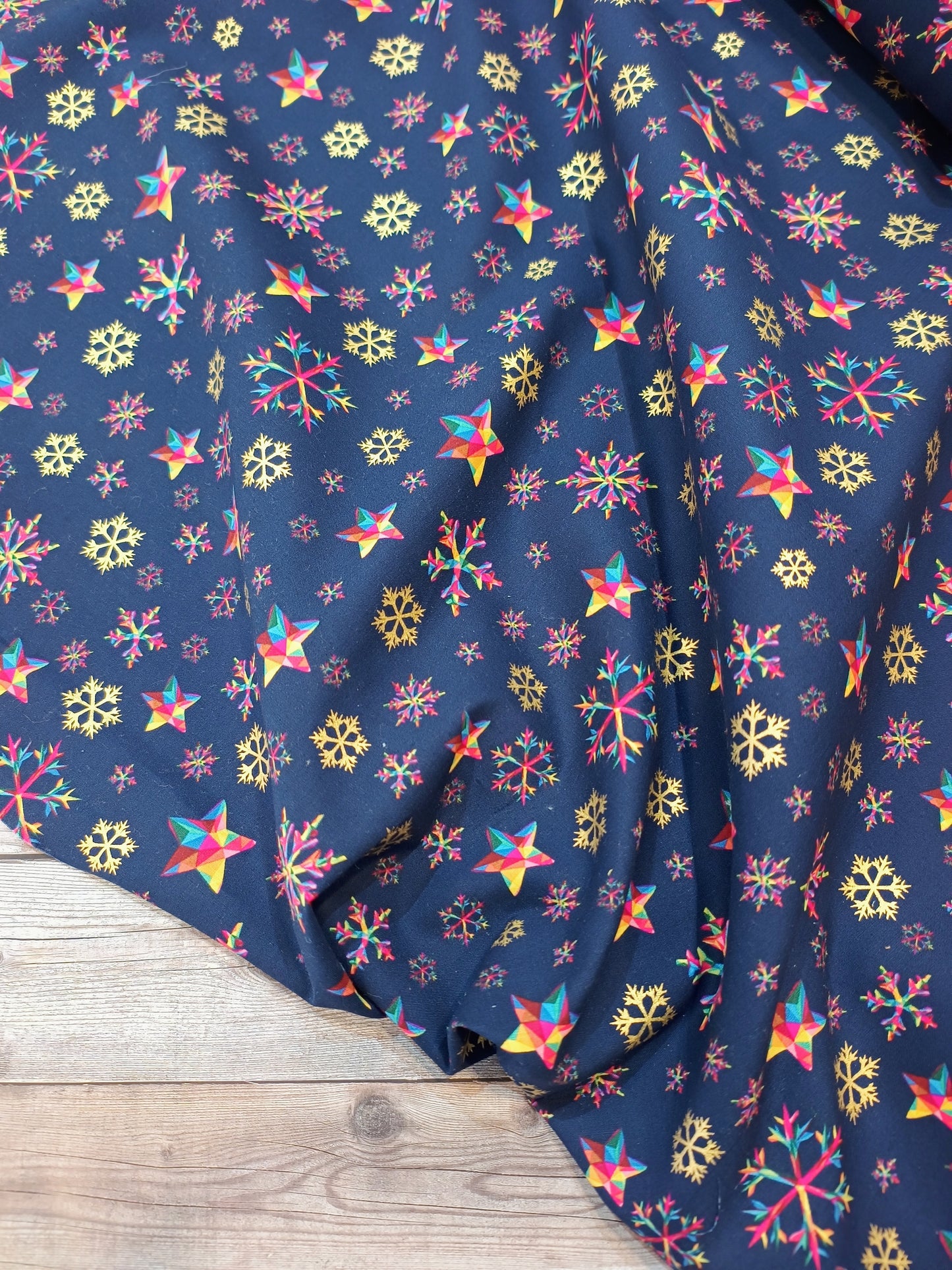 Rainbow Snowflake Metallic Cotton