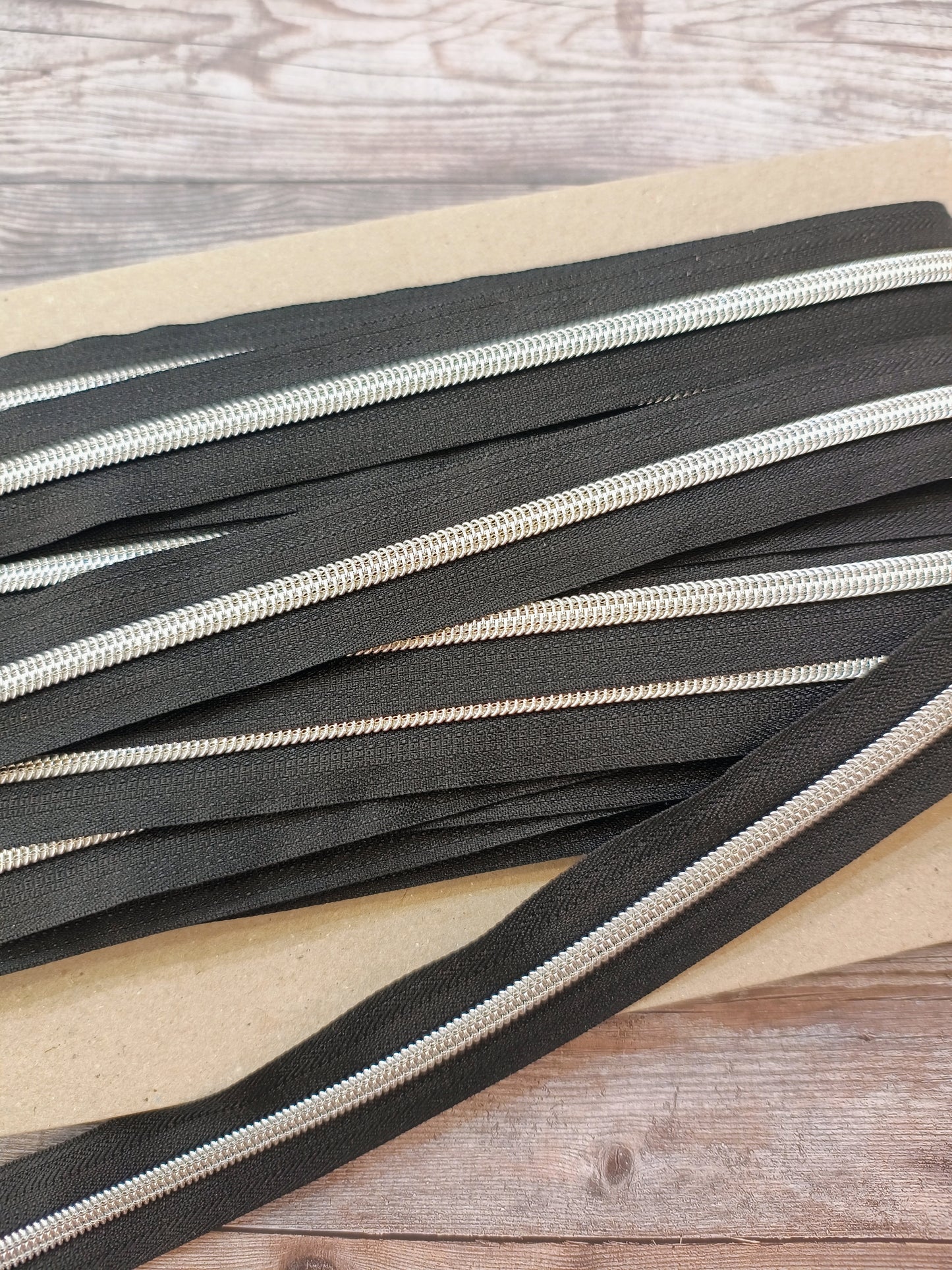 Zipper Tape Silver Teeth on Black 6mm