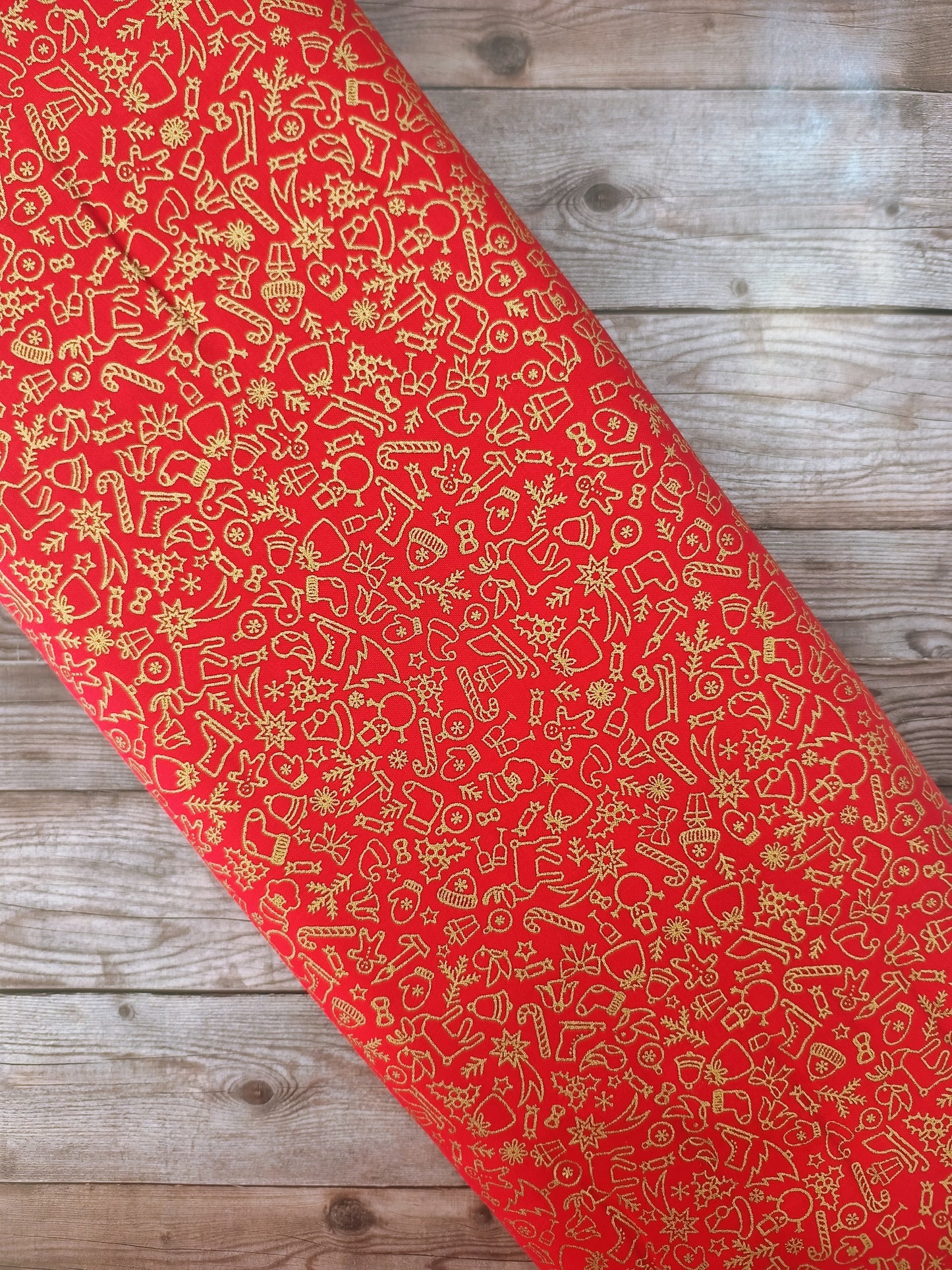 Gold on Red Ditsy Christmas Cotton