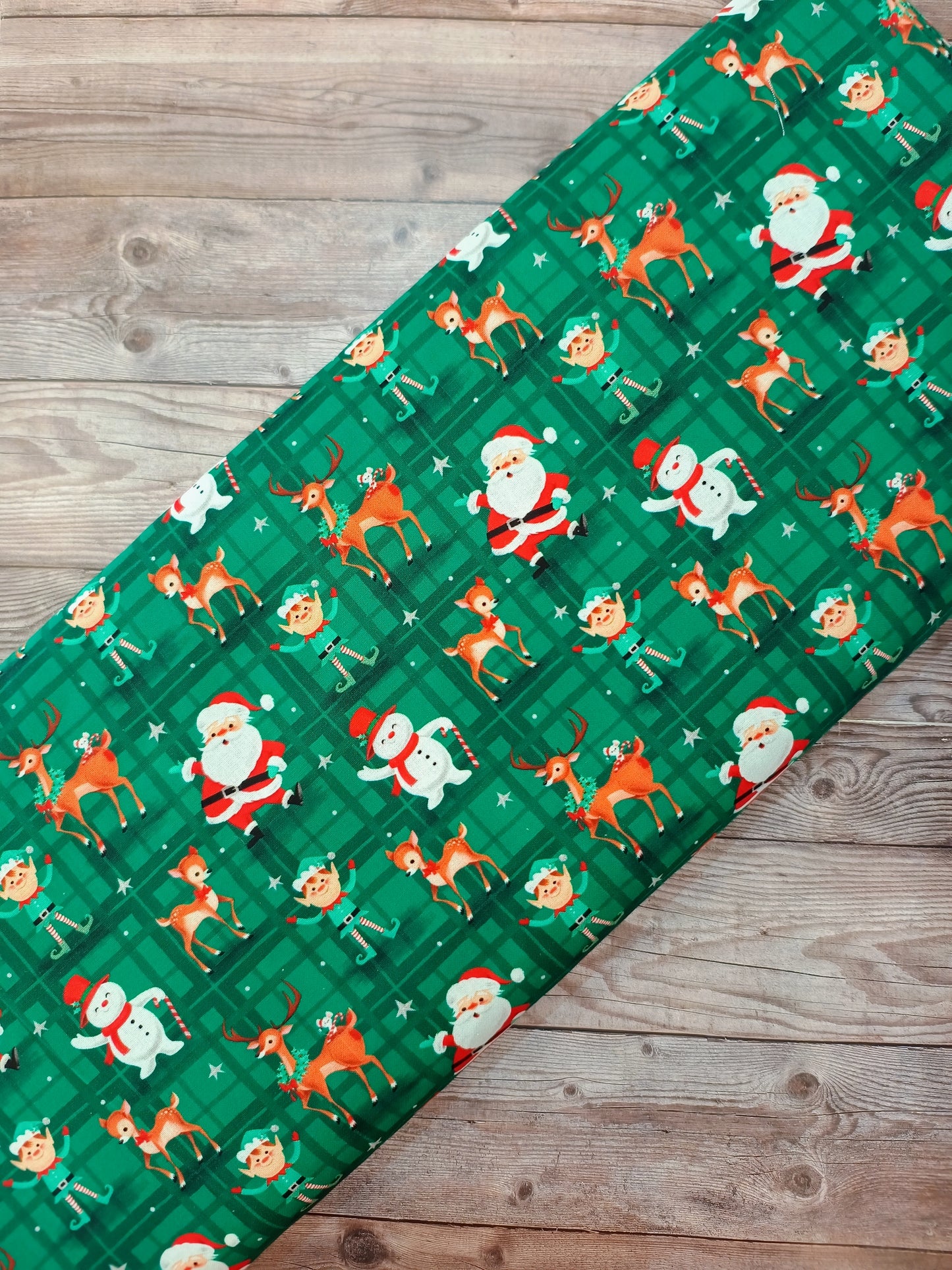 Santa on Green Cotton