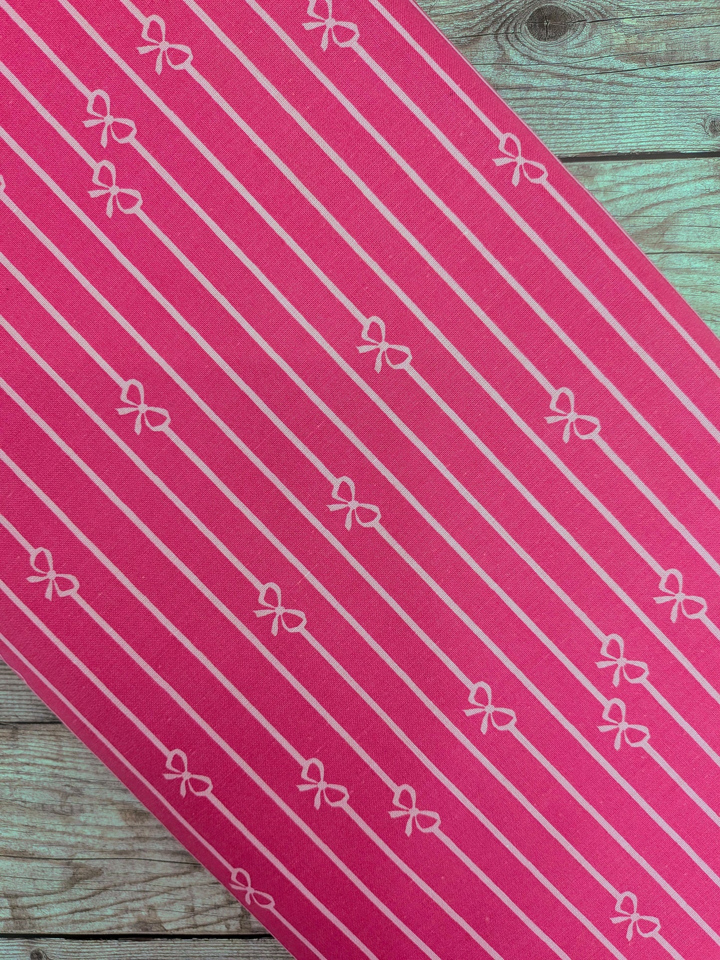 Bows & Stripes on Pink Cotton