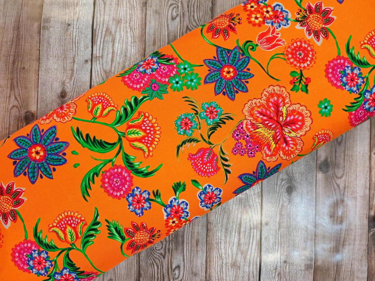 Orange Bright Floral Cotton Jersey