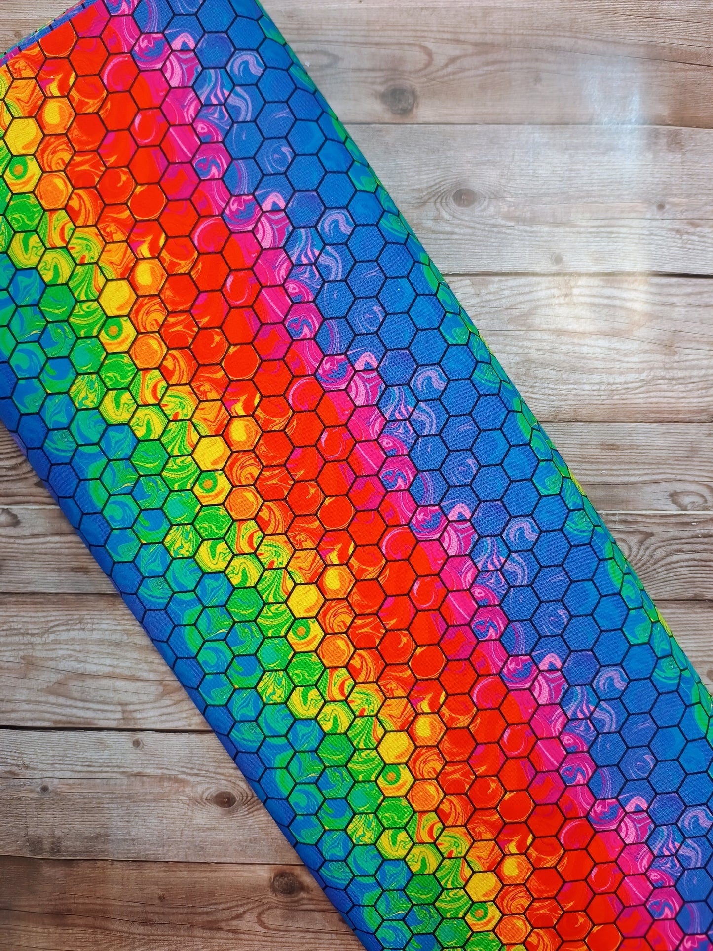 Rainbow Swirl Hexagon Cotton