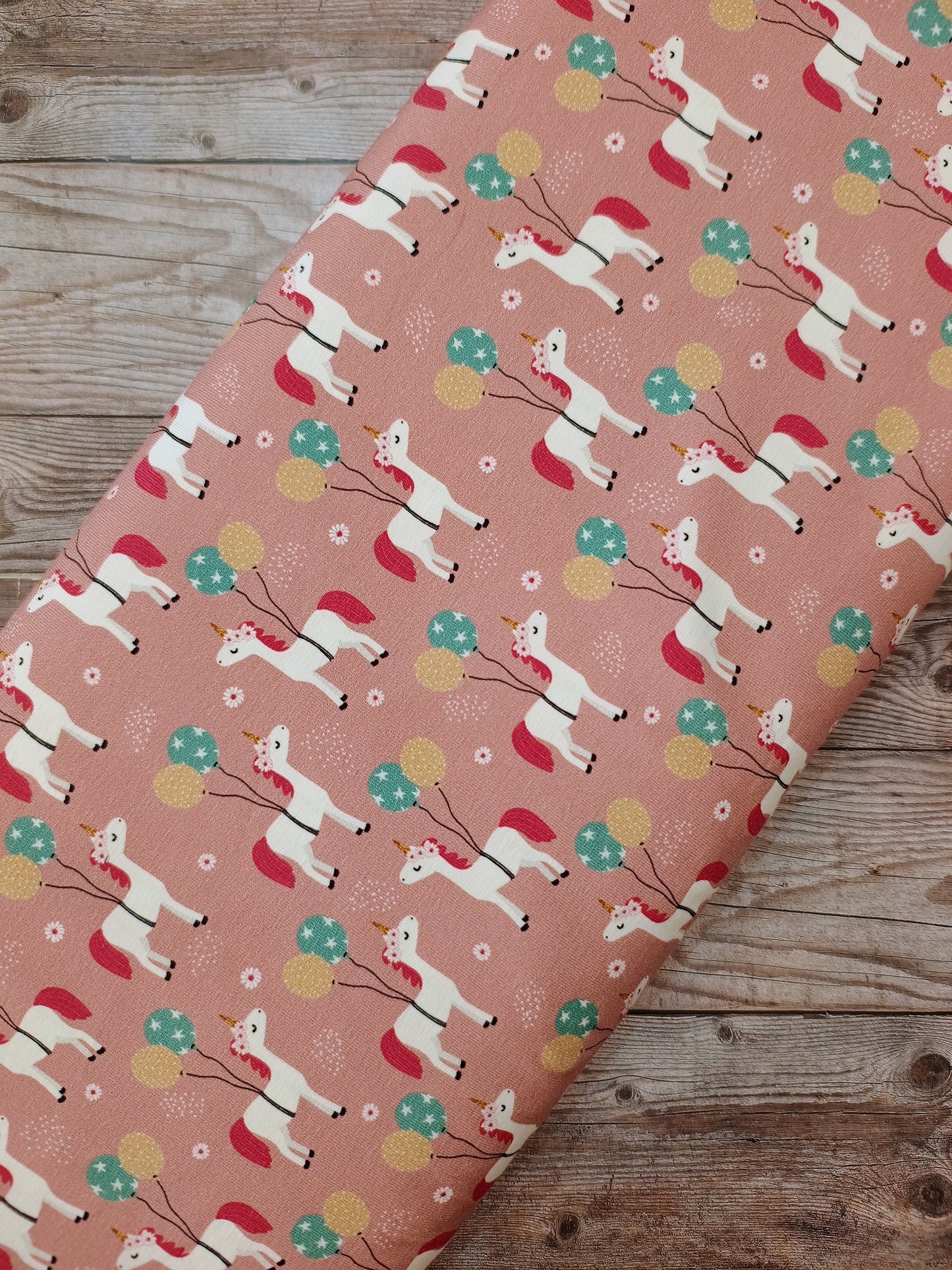 Party Unicorn on Dusky Pink Cotton Jersey