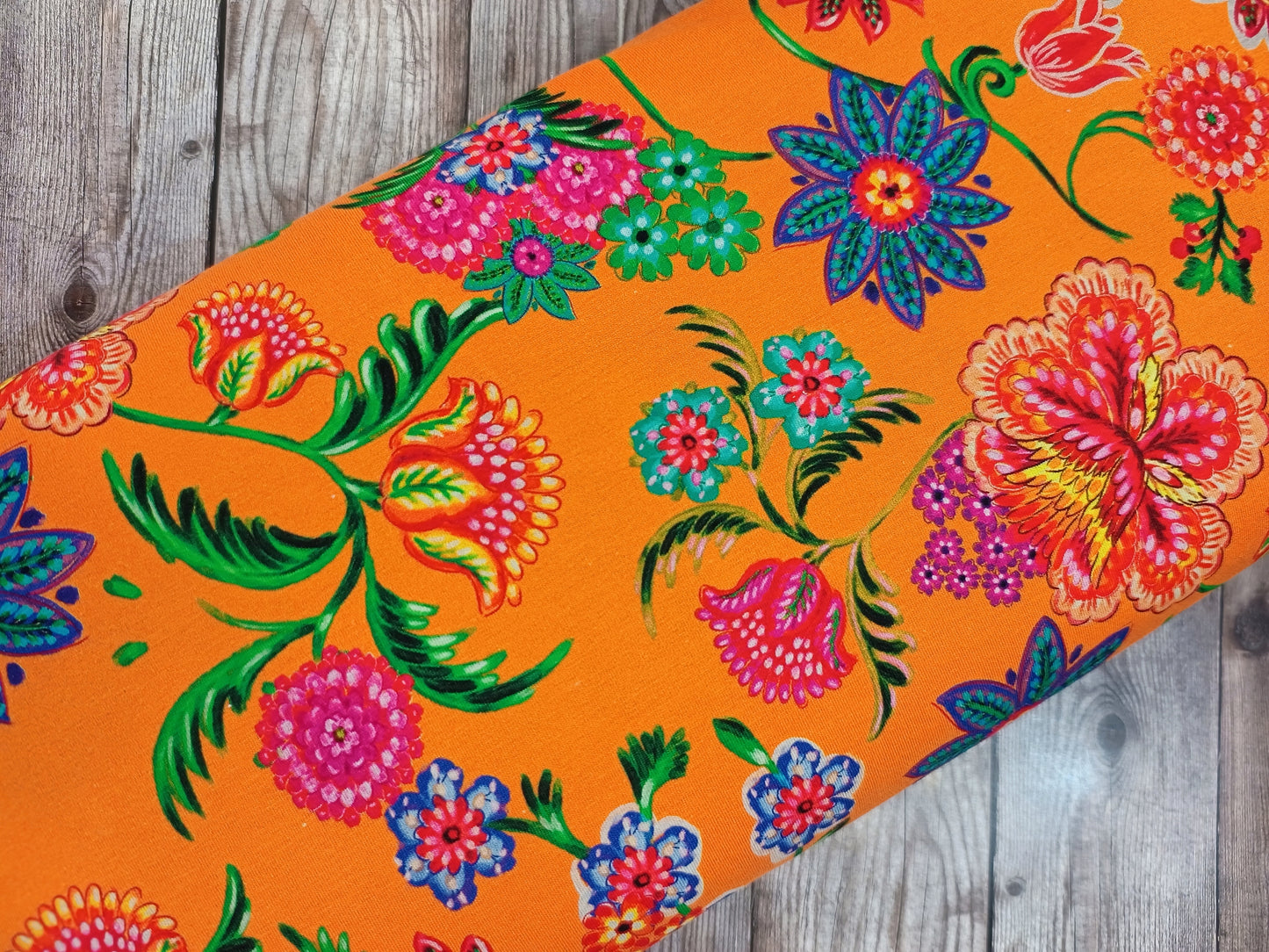 Orange Bright Floral Cotton Jersey