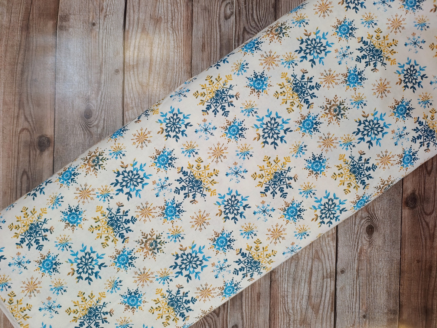 Ombre Snowflakes on White Cotton