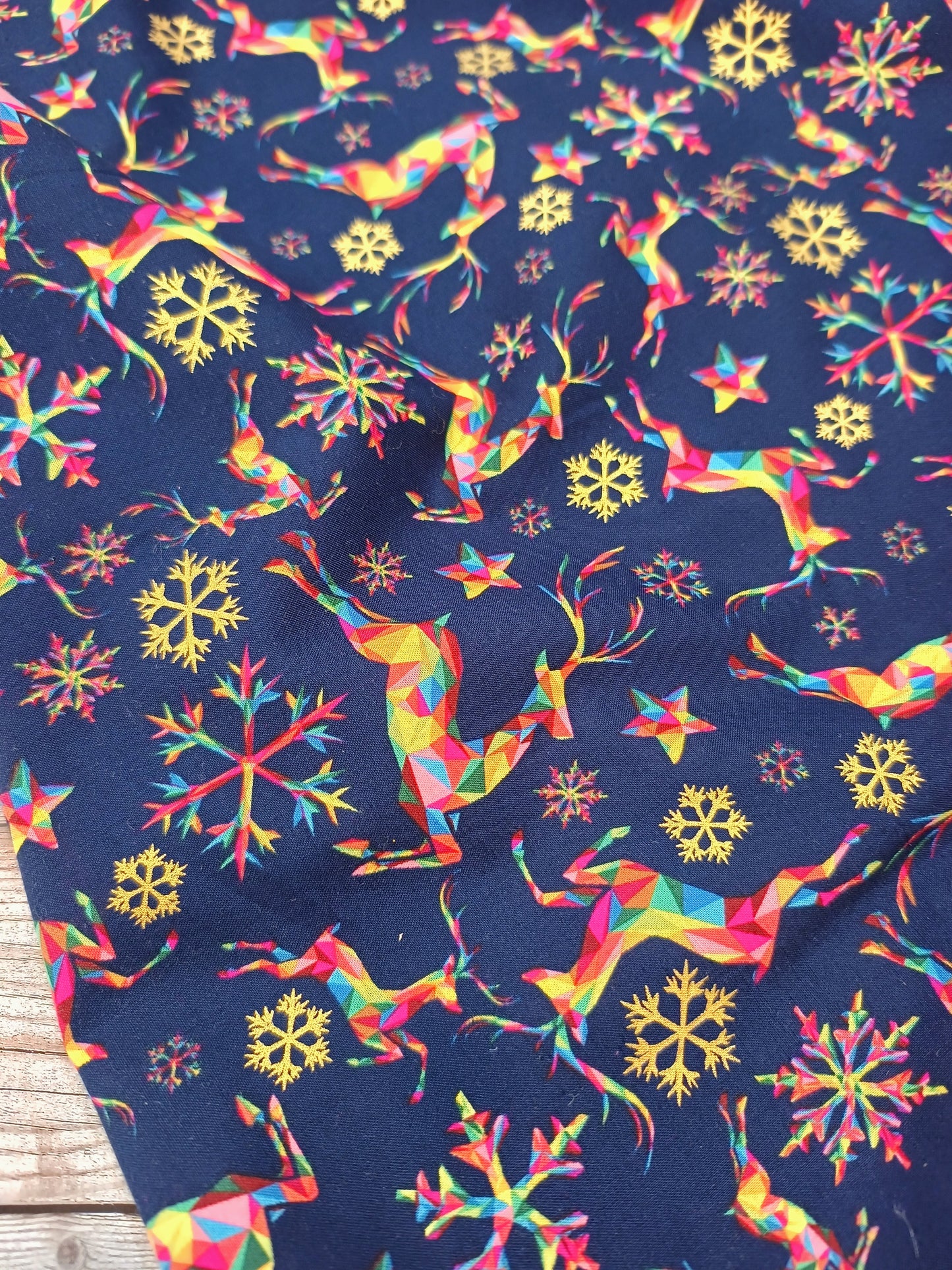 Rainbow Reindeer Metallic Cotton