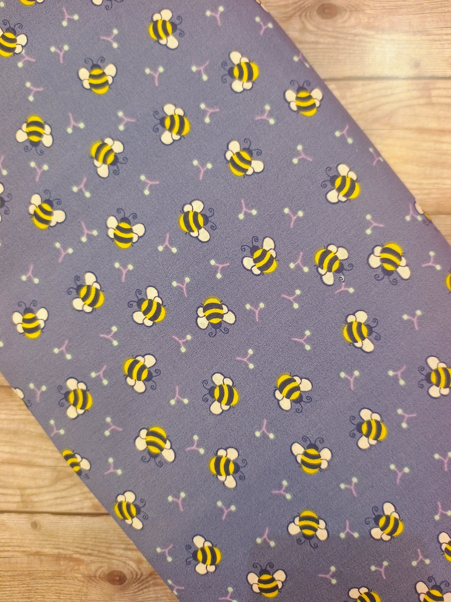 Bumble Bees on Denim Blue Cotton