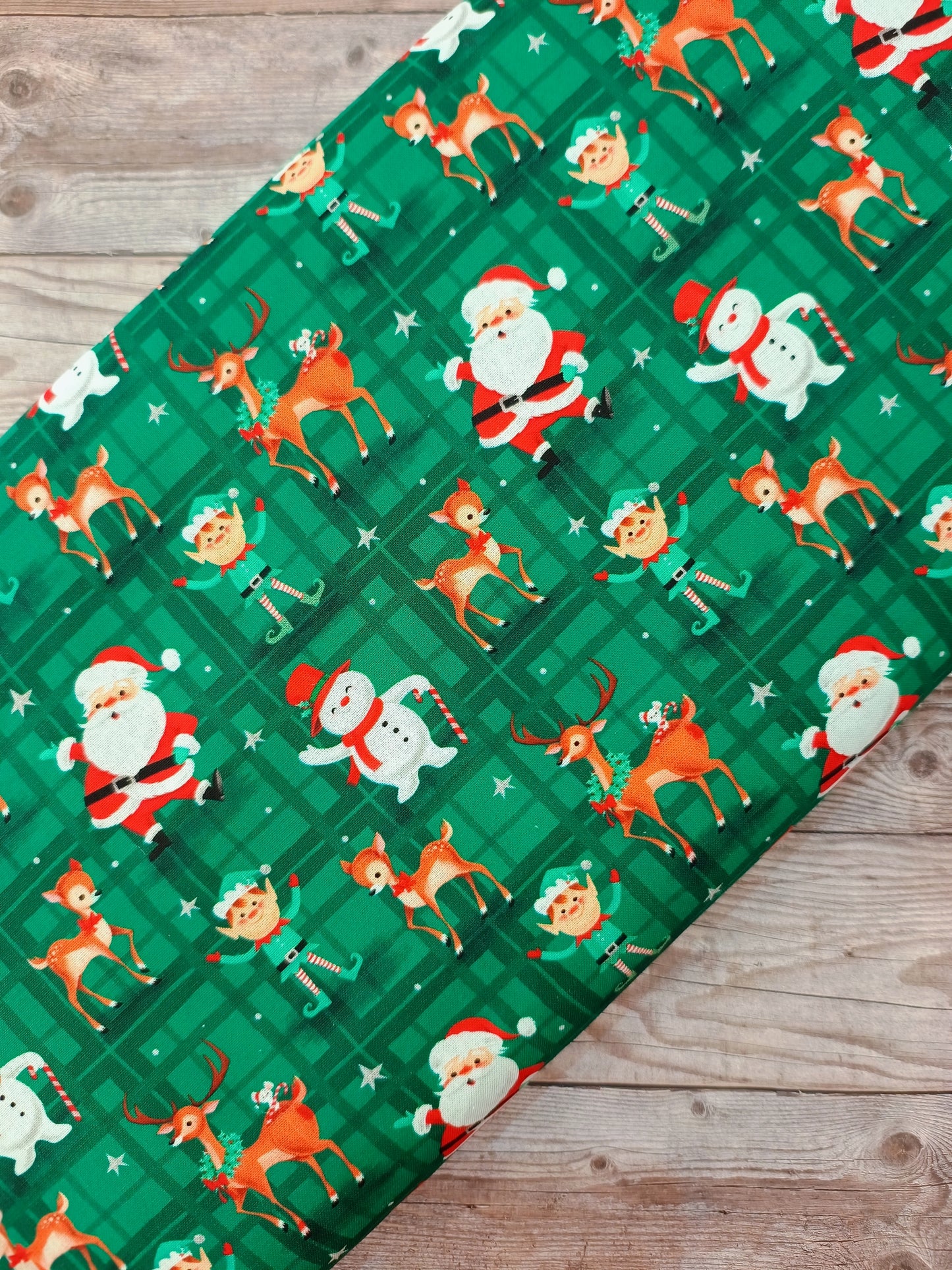 Santa on Green Cotton