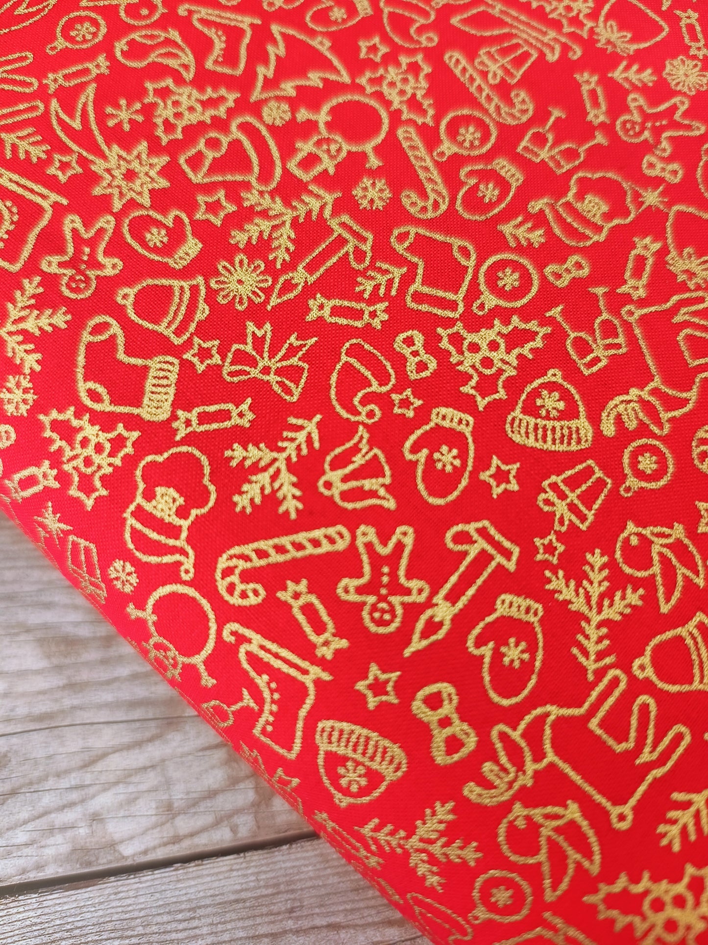 Gold on Red Ditsy Christmas Cotton