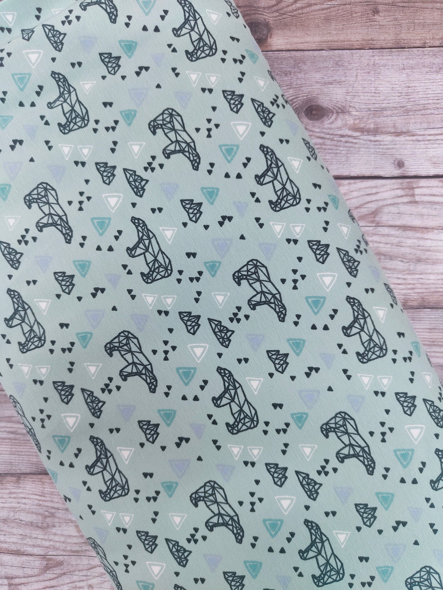 Origami Polar Bear on Green Cotton Jersey 70cm