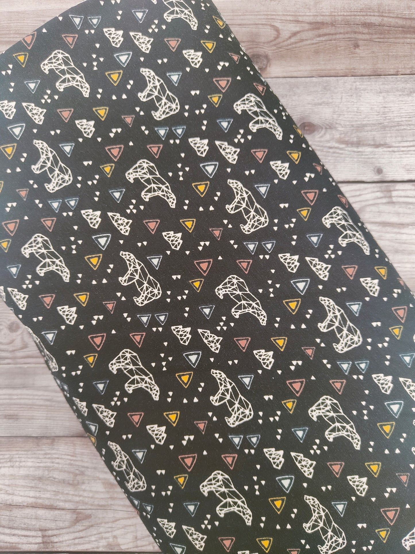 Origami Polar Bear on Black Cotton Jersey