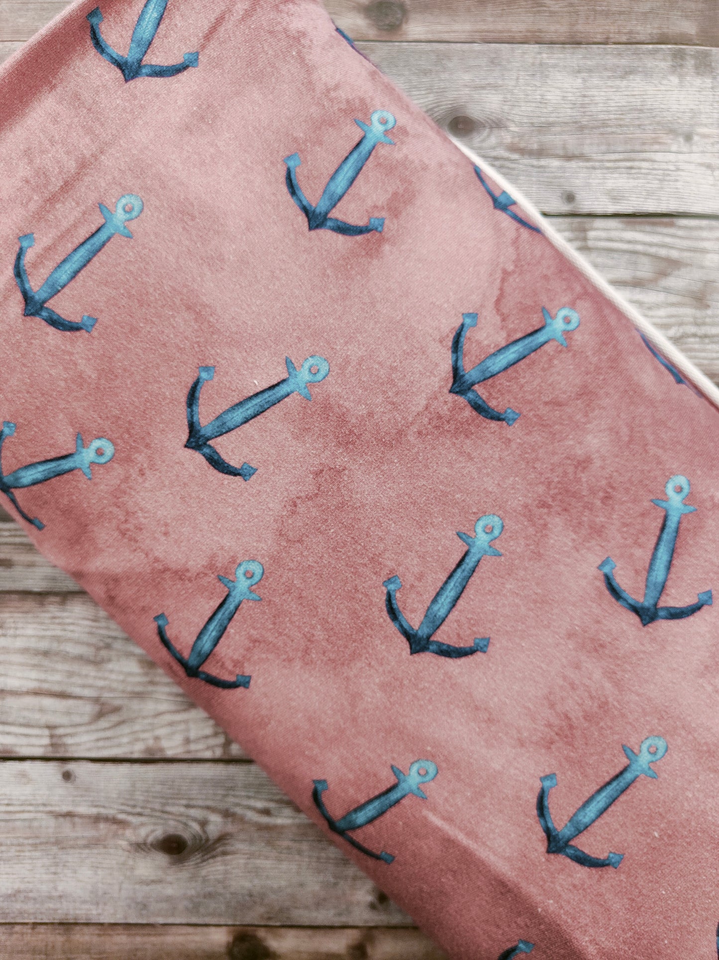 Sea Anchors on Dusky Pink French Terry Loopback GOTS Jersey