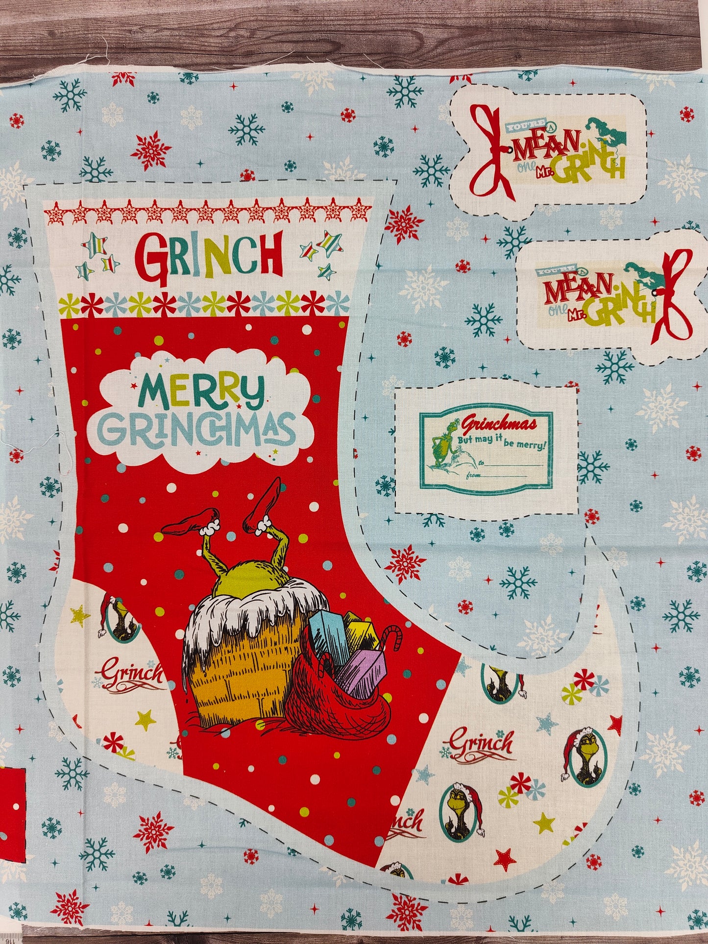 100% Cotton Grinch Stocking Panel