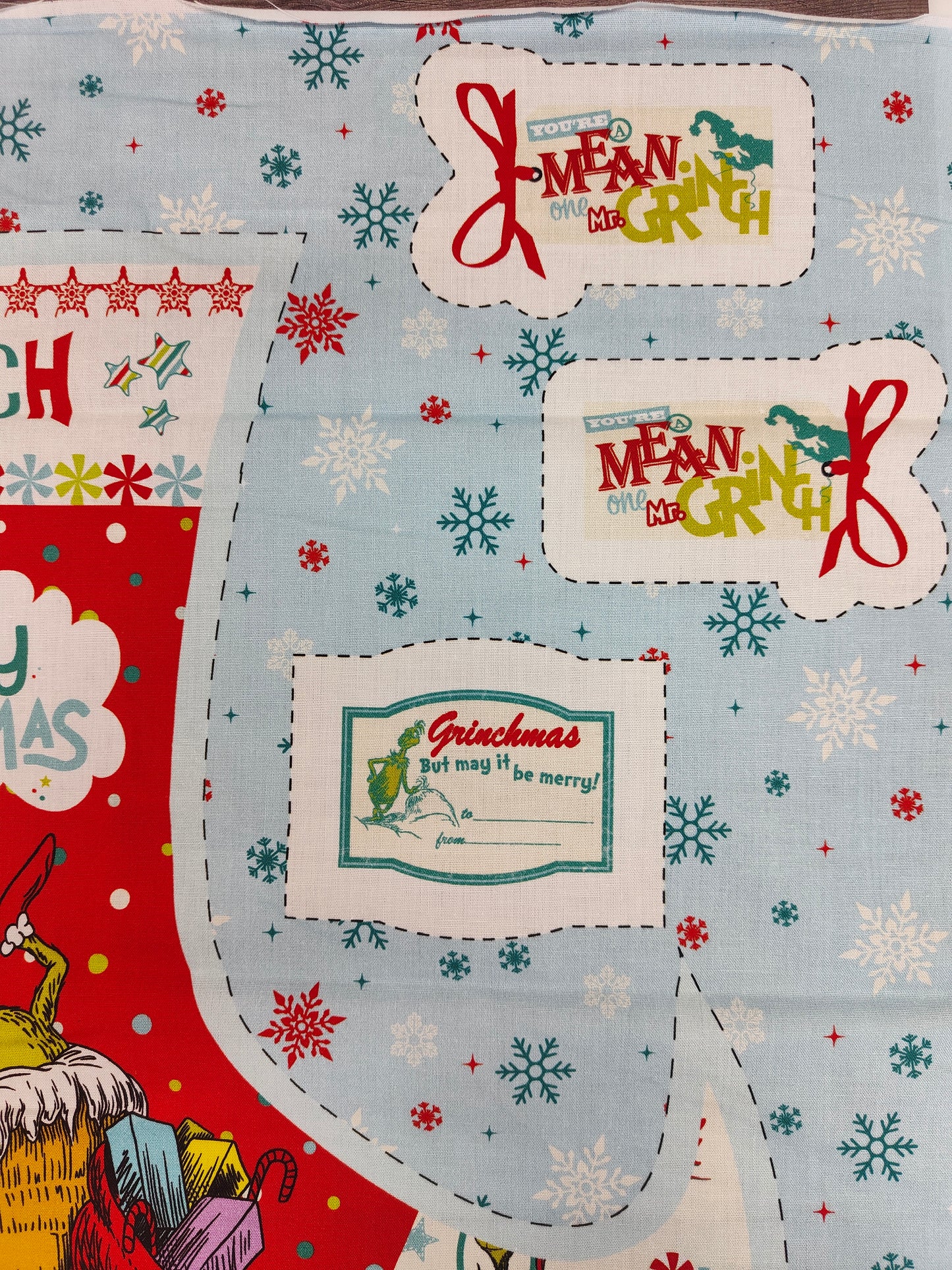 100% Cotton Grinch Stocking Panel