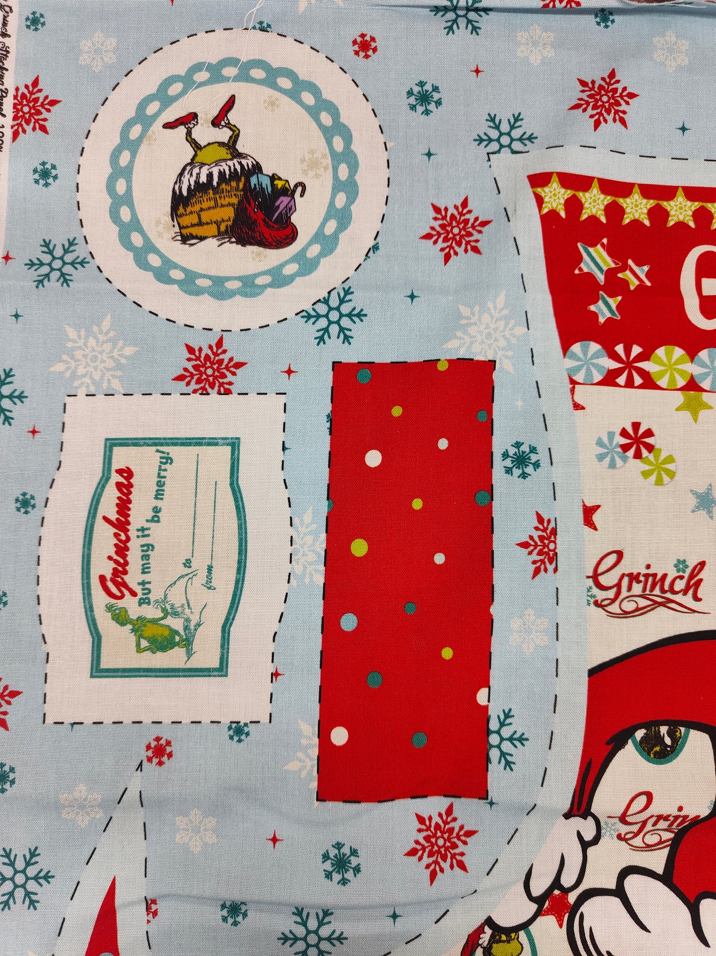 100% Cotton Grinch Stocking Panel