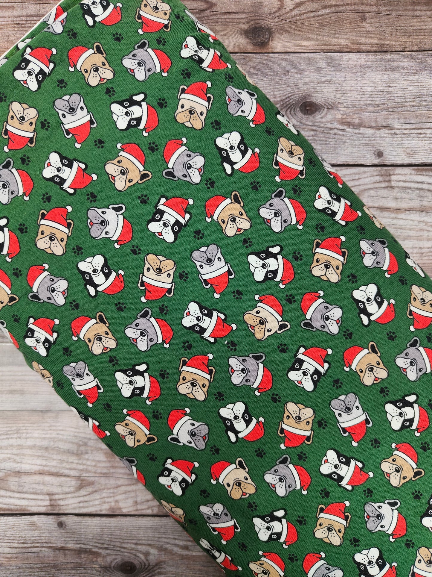 Festive Dogs on Green Cotton Jersey