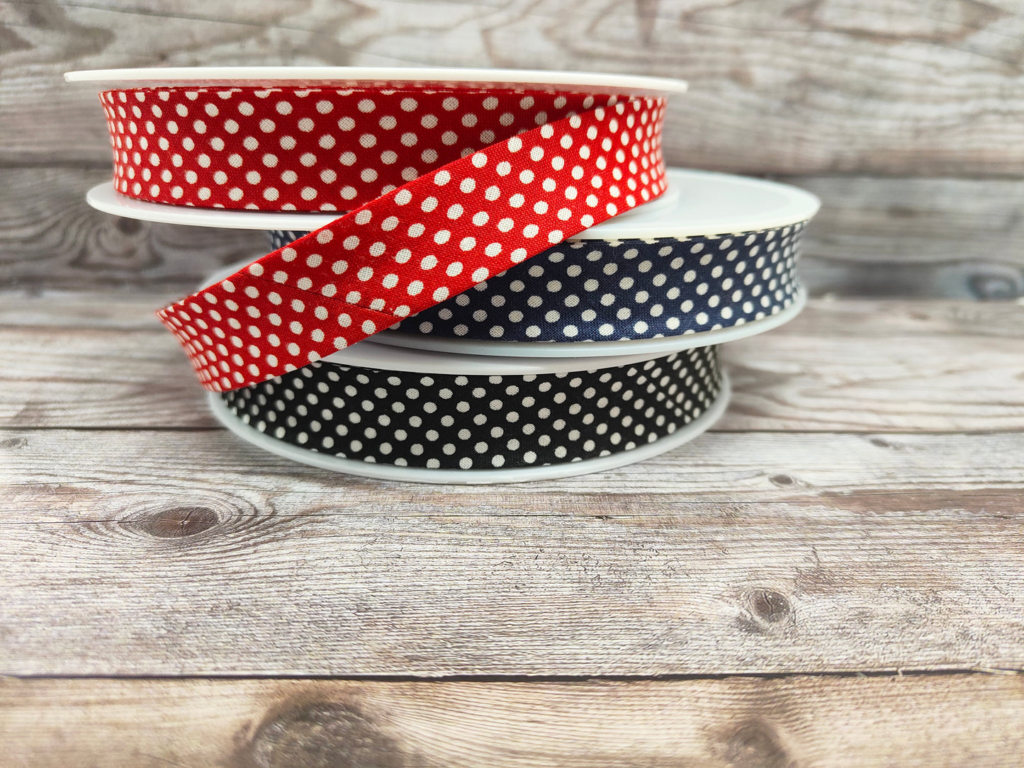 Black Polkadot Cotton Bias Binding