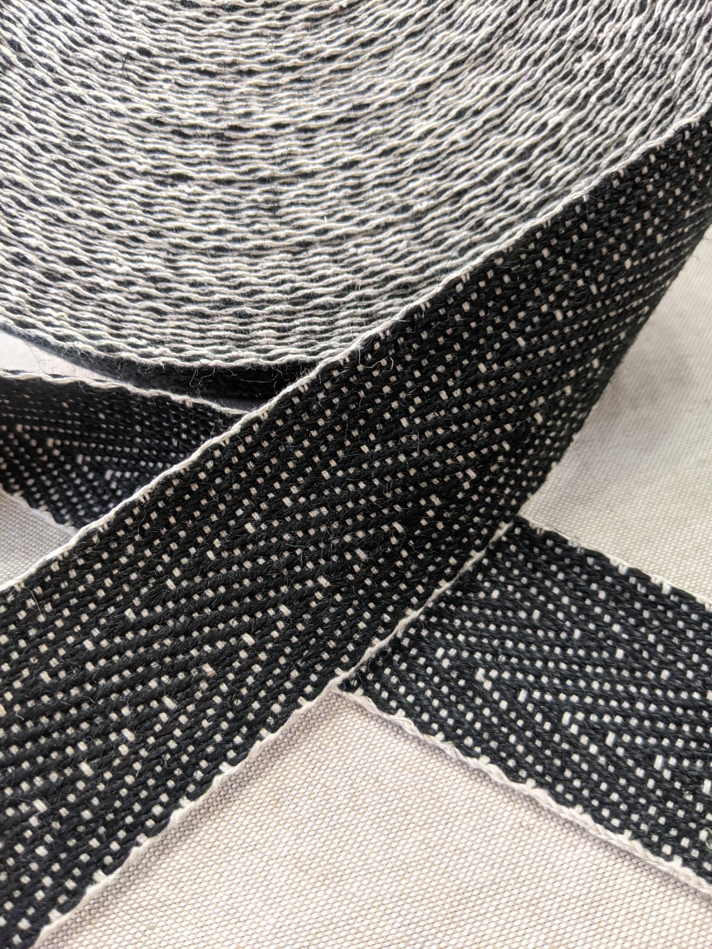 Black and White Herringbone Heavy Duty Cotton Webbing 50mm
