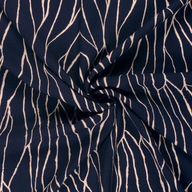 Navy Abstract Viscose Twill