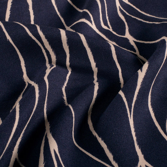 Navy Abstract Viscose Twill