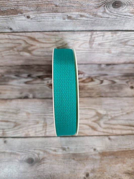 Jade Green Cotton Basket Weave Webbing 25mm