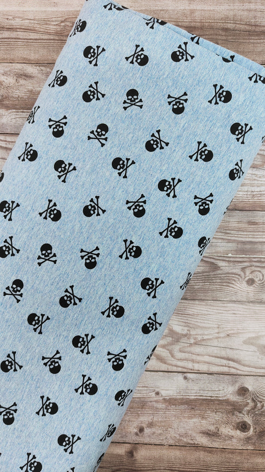 Skull & Crossbones Blue Cotton Jersey