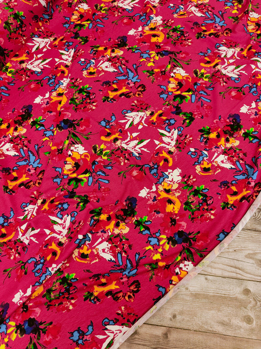 Floral on Cerise Jersey