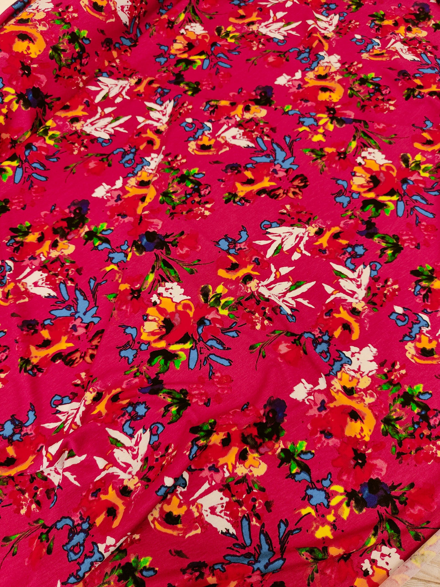 Floral on Cerise Jersey