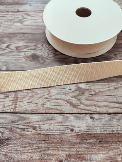 Ivory Cotton Basket Weave Webbing 30mm