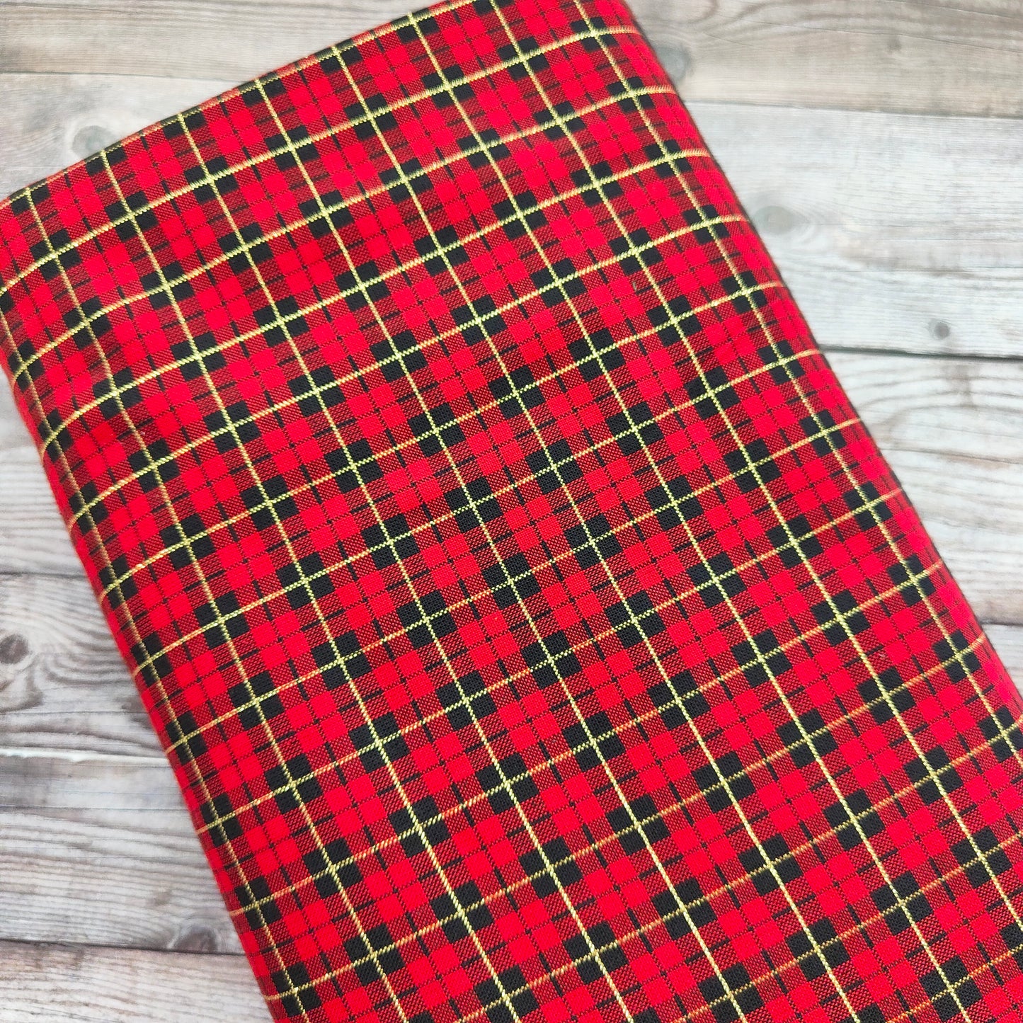 Metallic Red Tartan Cotton 68cm