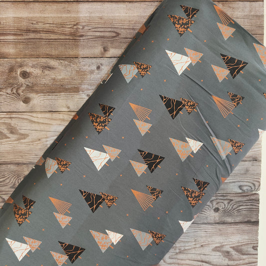 Contemporary Grey & Rose Gold Trees Cotton Half Meter