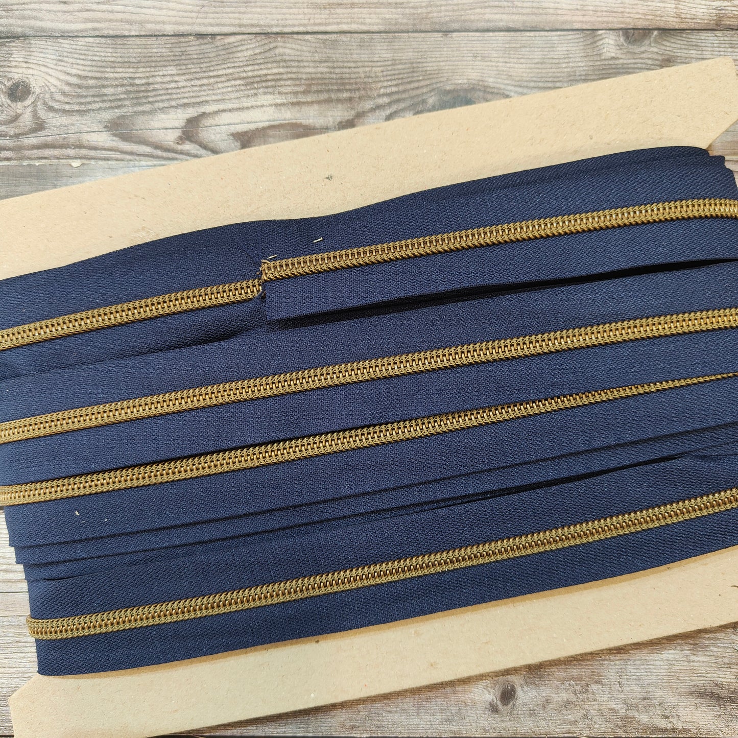 Zipper Tape Antique Brass Teeth on Navy 6mm