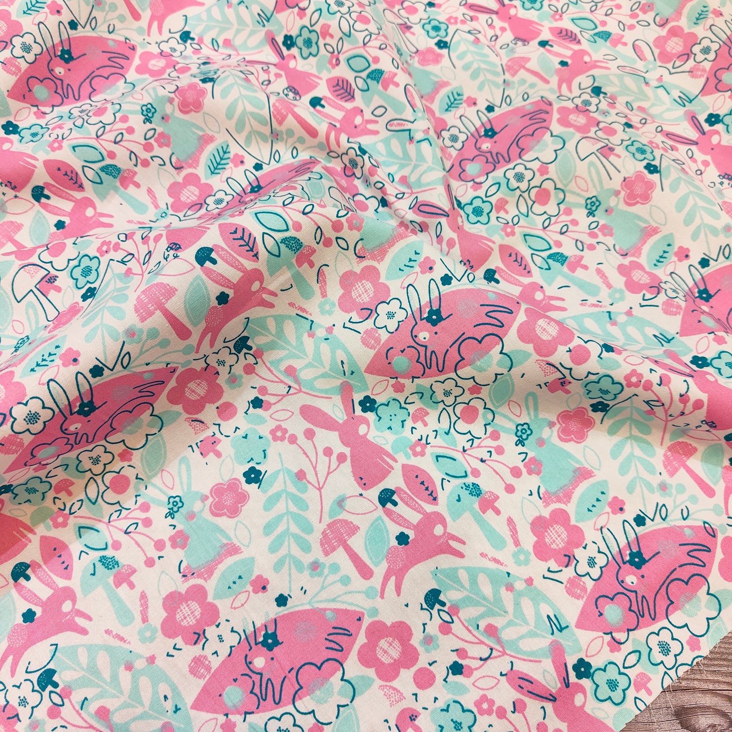 Teal and Pink Bunny Cotton