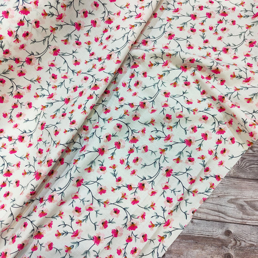 Pink Floral on Ivory Cotton